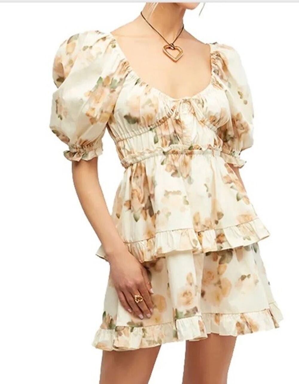 We Wore What Puff Sleeve Mini Dress MSRP $118 XS Coquette Cottage Roses Floral
